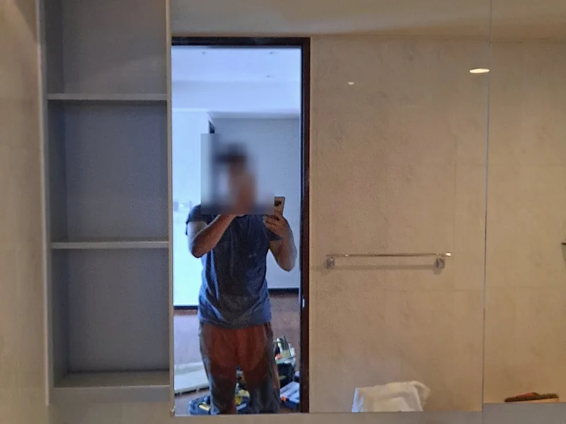 용인 욕실 수납장 교체 거울 부식된 슬라이딩 욕실장 시공 후
